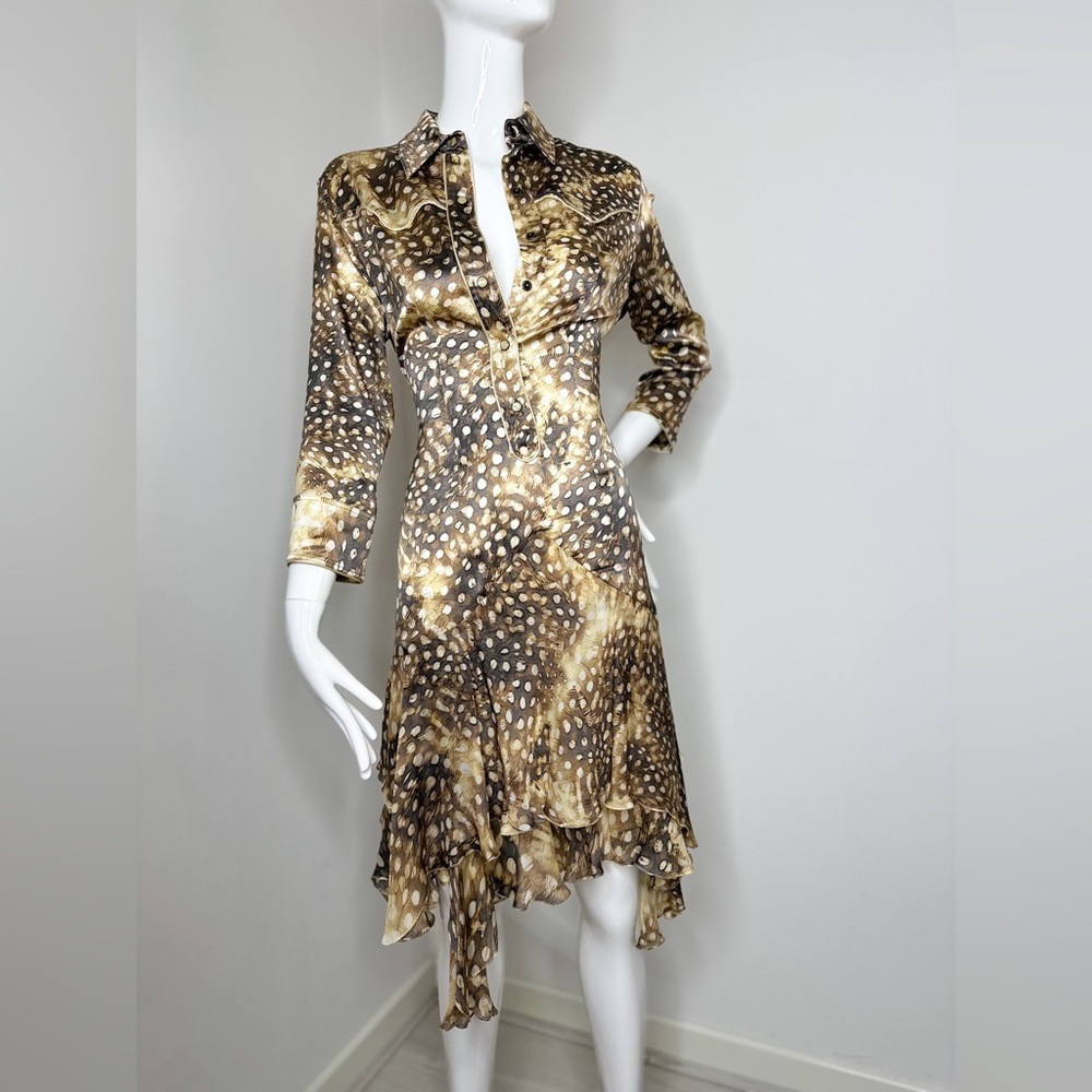 Roberto Cavalli 2004 feather silk ruffle dress